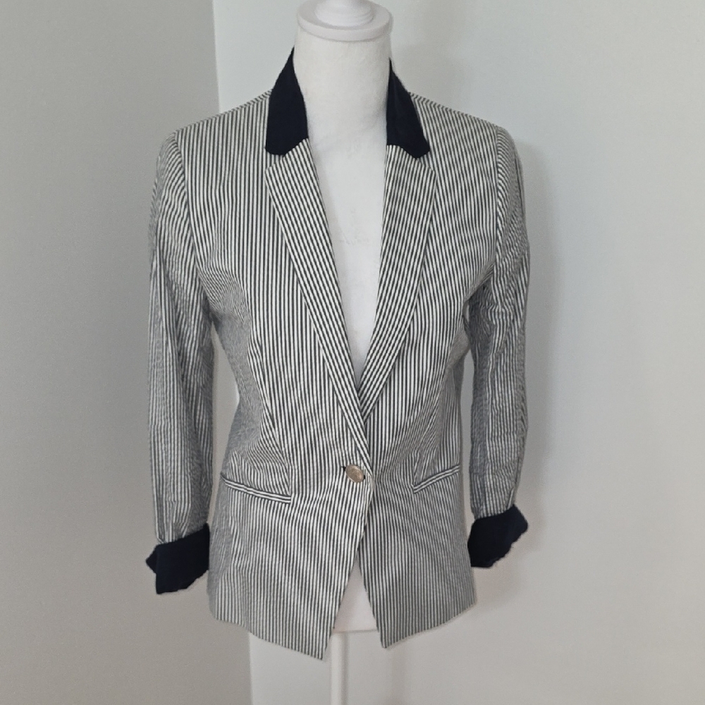 Mango Black and White Striped Blazer